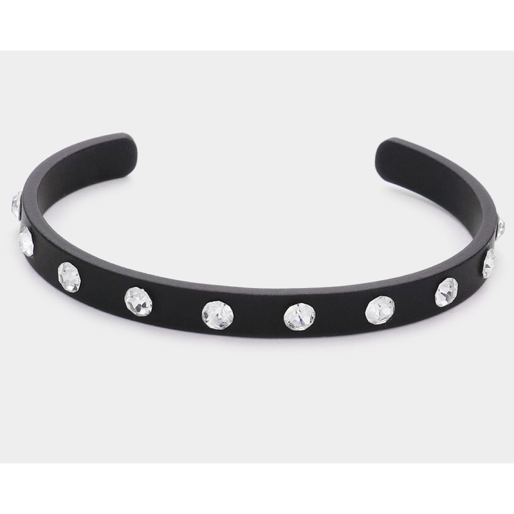 Rhinestone embellished black cuff bracelet